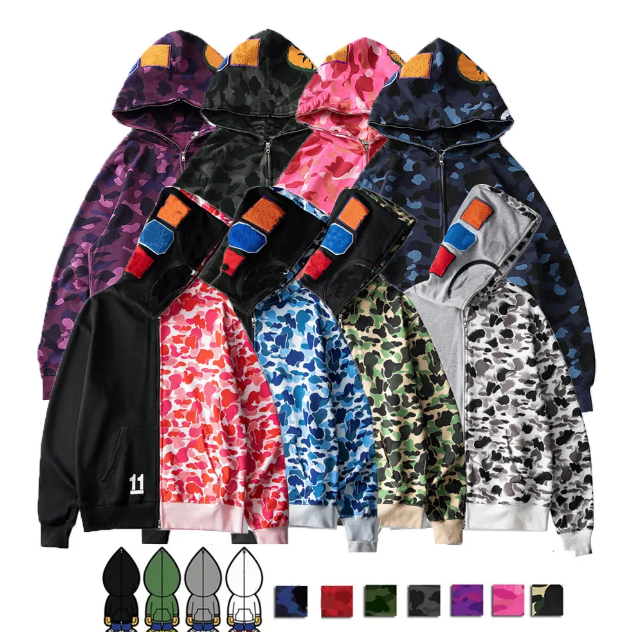 Mens Hoodie Full Zipper Boys Girls Sweater school dress woman outdoors Sweatshirt Hoodie Pullover Camouflage Hoody 100% high quality Pure Cotton