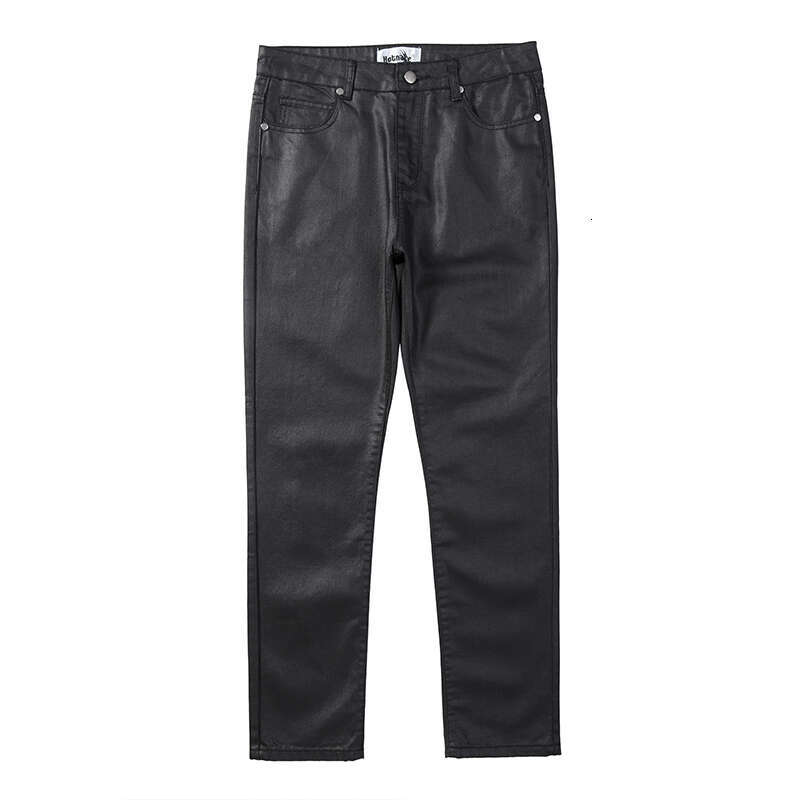 Haruku Black Jeans Men's Vibe Waxed Casual Trousers Straight Pockets Oversized Pencil Loose Hip Hop Mens Pants