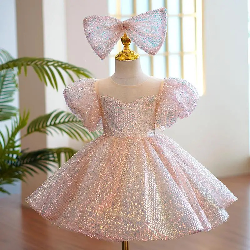Baby Girls Dresses For Childrens Feather Sequins Princess Tutu Dress Birthday Party Wear 240416