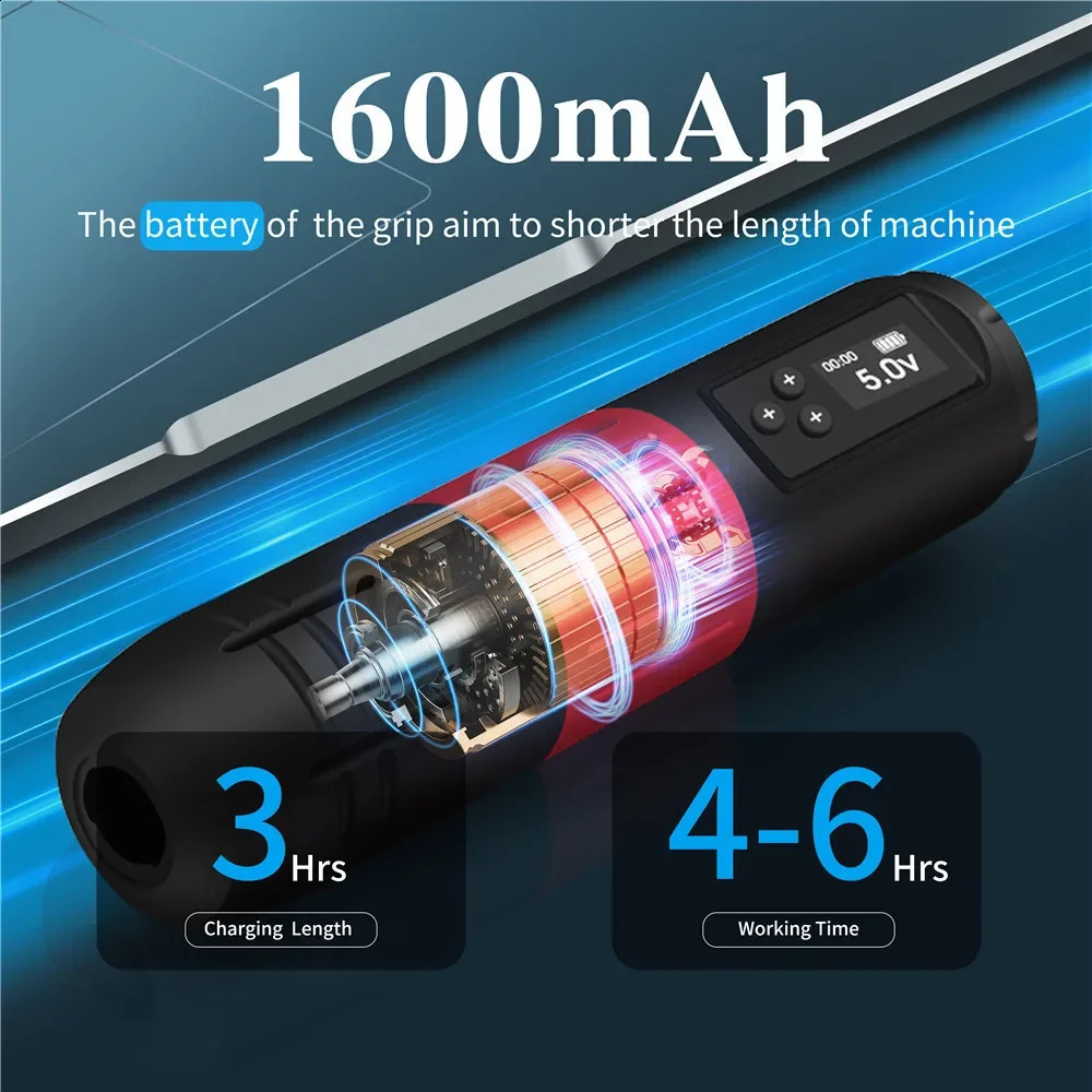 Wireless Tattoo Machine Kit Adjustable Travel 3.5mm Digital LED Display Screen 20 Mixed Tattoo Ink Cartridge Needles 241118