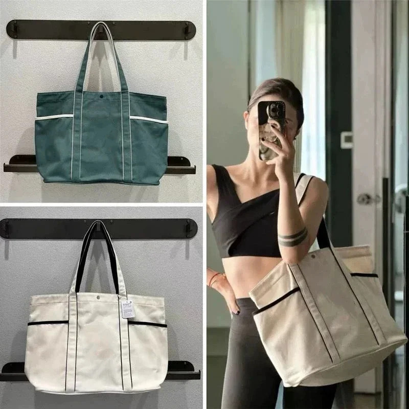 New Canvas Handbag Shoulder Tote Yoga Beach Bag Outdoor Sports Cotton Fabric Pleated BagVoyage