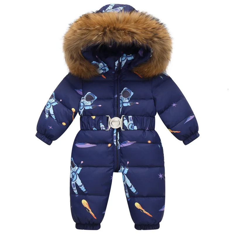 Children Winter Overalls Waterproof Hooded Girl Down Jacket Baby Boy Warm Jumpsuit Toddler Faux Fur Ski Suit Kids Snowsuit 241118