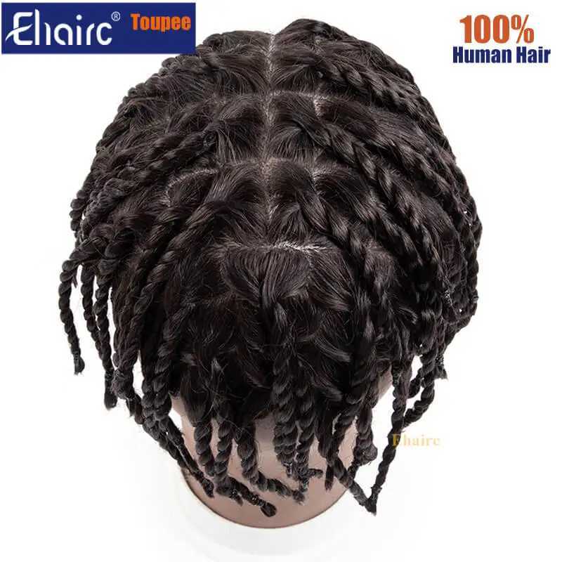 New Arrival Mens calary protosis 6 twisted crochet braid durable injection PU African Toupee black mens wig Z241118