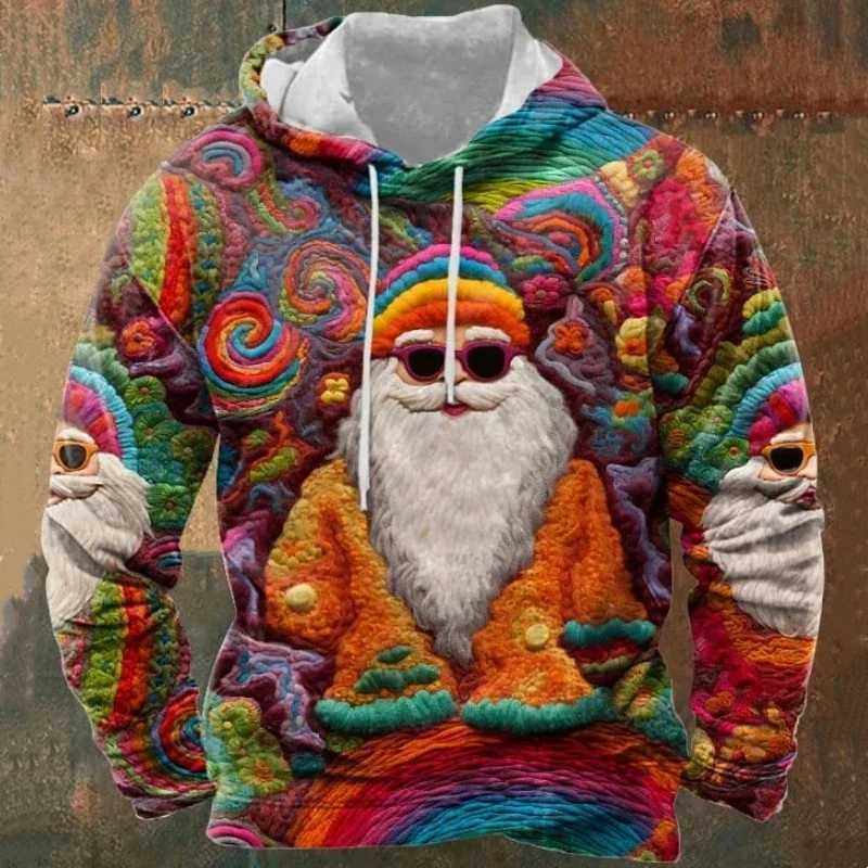 New Arrival Interesting Colorful Santa Claus 3D Printed Mens Hoodie Fashion Cartoon Y2k Christmas Gift Sweater Christmas Text Plow Z241118