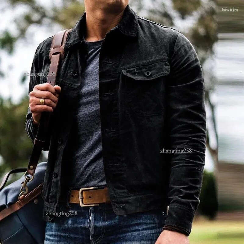 Men's Jackets Vintage Men's Oil Wax Jacket Canvas Cotton Khaki Military Uniform Light Casual Work Safari Style Clothing