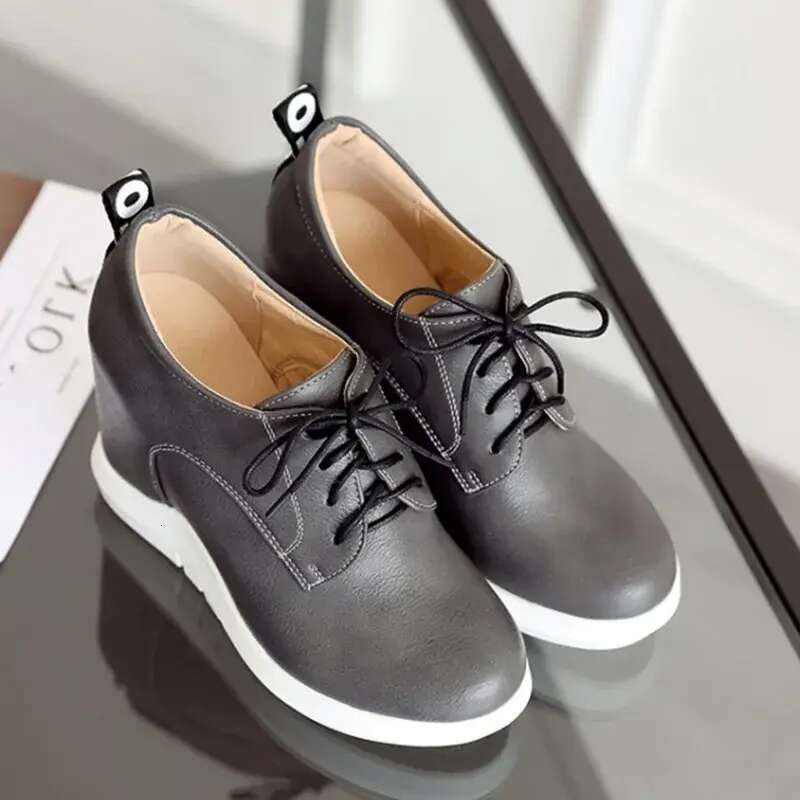 Fashion Wedges Women Spring Autumn Comfort Hidden Platform Casual Shoes Girls Lace-up Wedge Heels Grey White Sneakers b45c