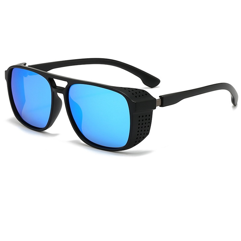 Steampunk Polarized Sunglasses Punk Men Luxury Fashion a Pilot with Cool Gothic Sun Glasses Vintage Driving Fishing Mirrored Sports with Side Shields 