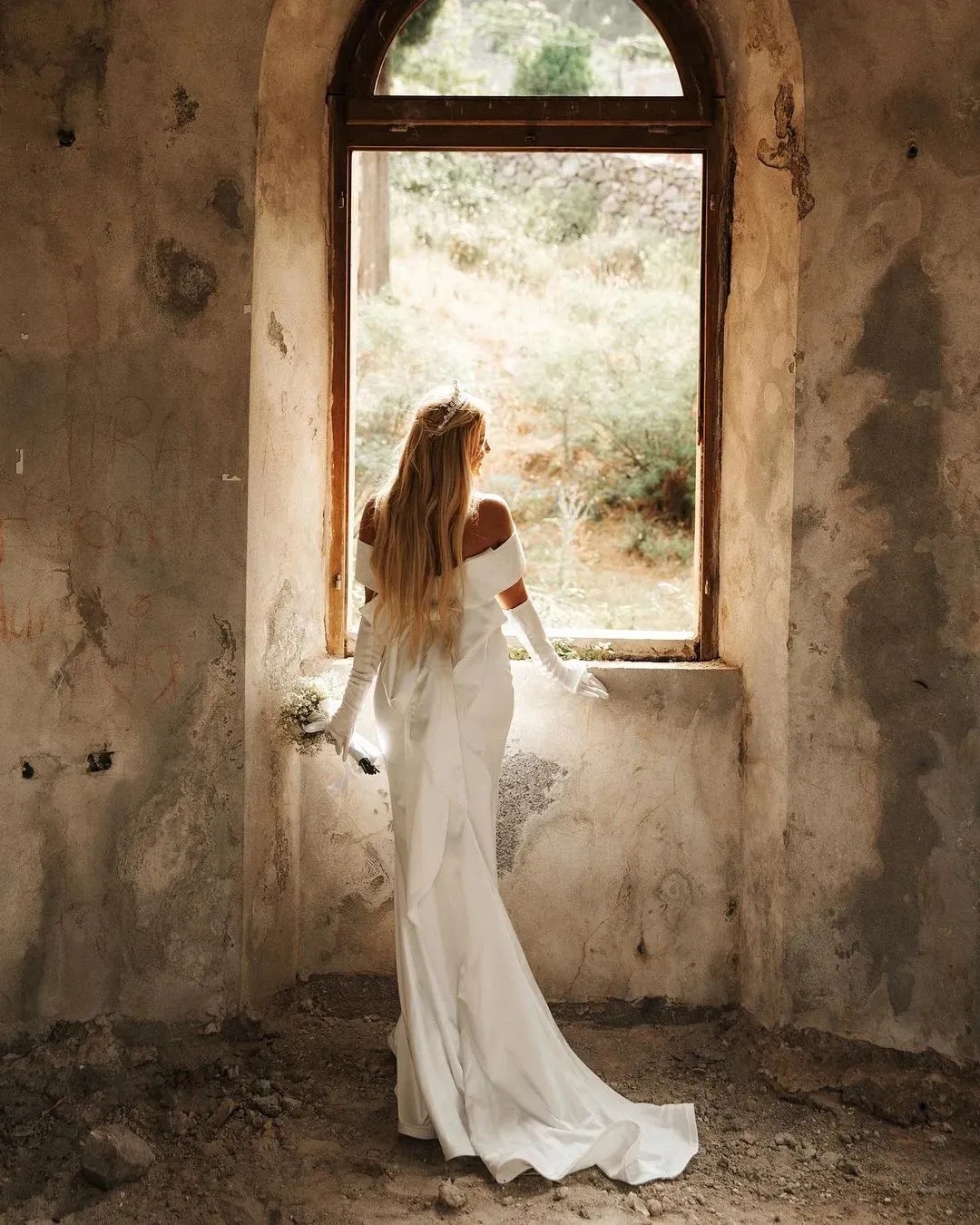 Boho Garden Simple Mermaid Wedding Dresses Sexy Off Shoulder Big Bow Back Women Bridal Party Dress For Bride YD