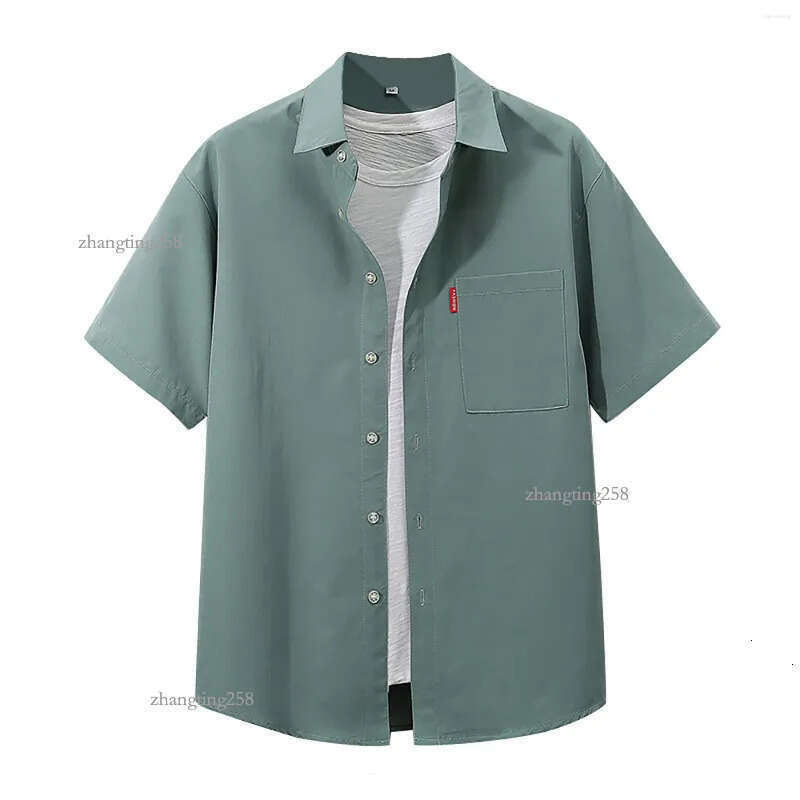 Men's Casual Shirts 2024 Summer Short Sleeve Lapel Pocket Button Up T-Shirts Beach Tops Solid Color Basic Male Clothes Plus Size