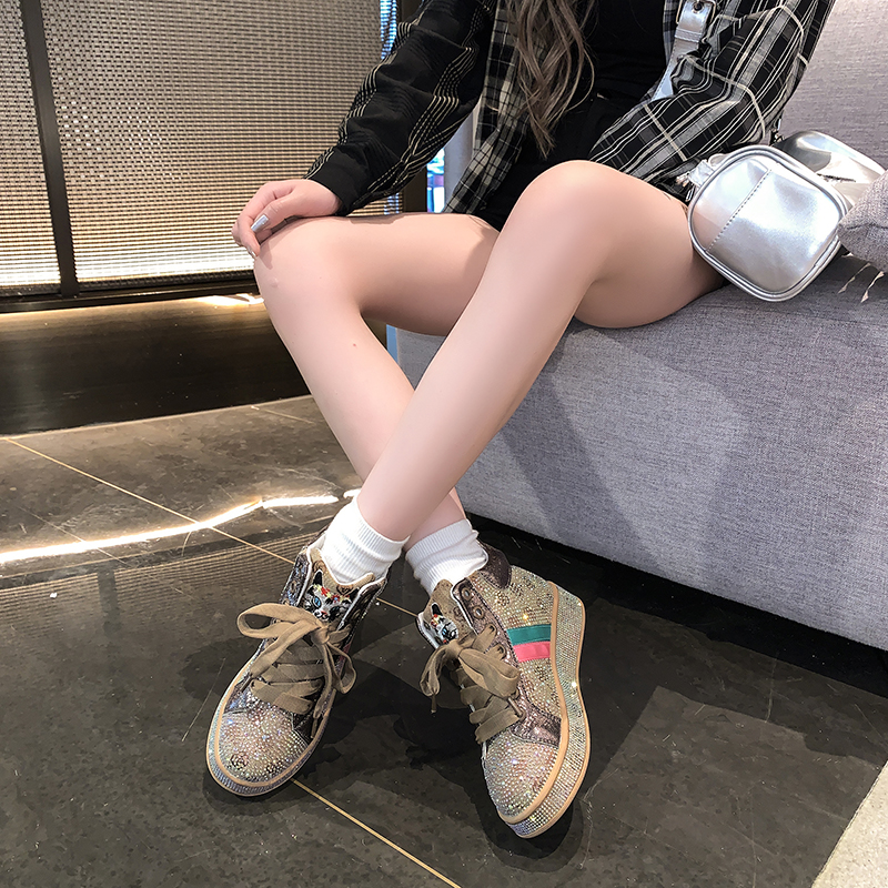 Designer Shiny Sequins Chunky Platform Sneakers Women Breathable Lace Up Height Increase Shoes Woman Fashion Cute Pink Sneakers Luxury high-quality fl