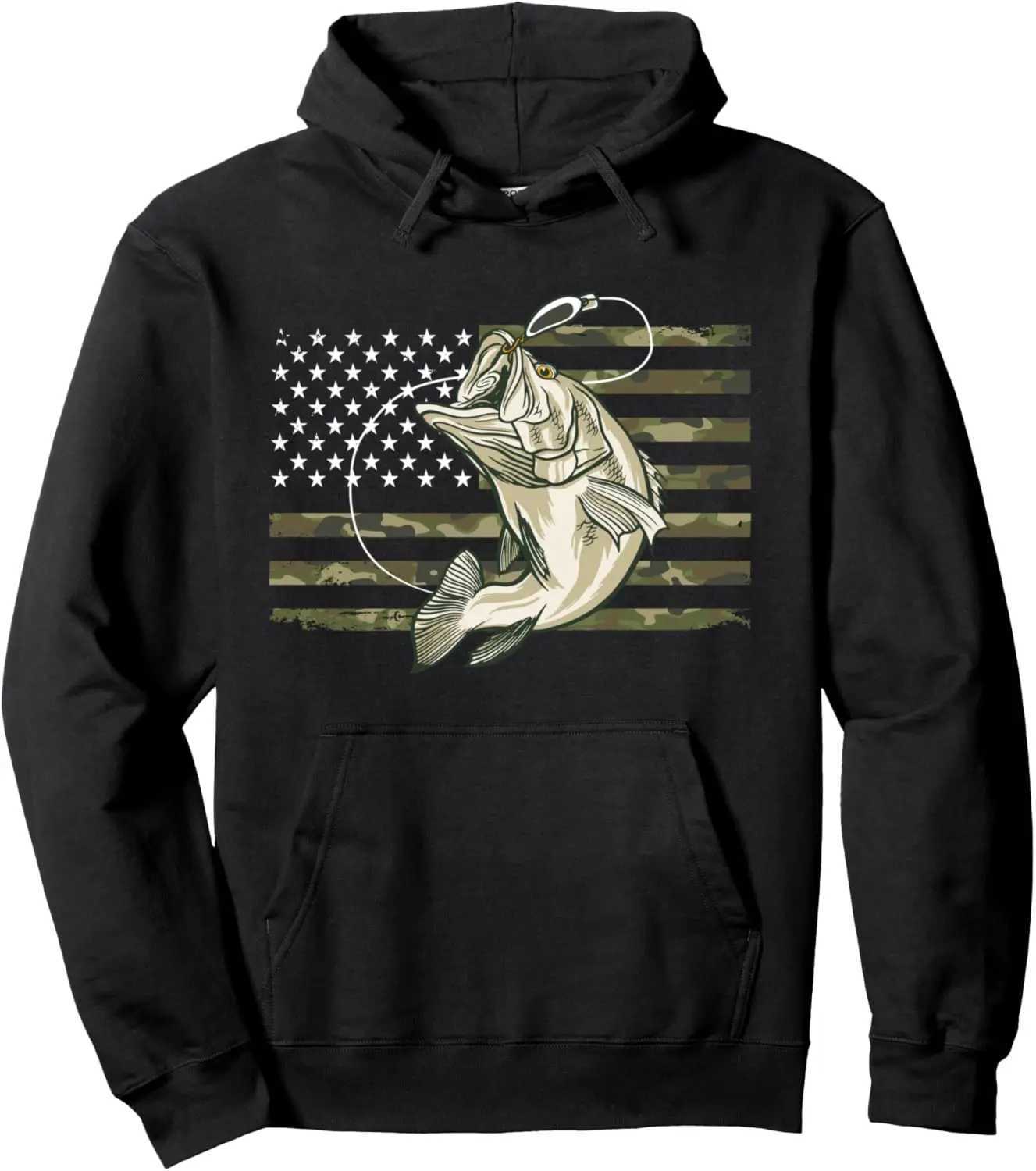 High Quality Fishing Camo American Flag Bass Fish Fisherman Camo Plover Hoodie Warm Mens Sweatshirt Funny Hoodie T241118