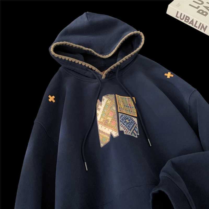 High Quality Korean street style patchwork hoodie embroidered pattern hoodie sportswear mens loose casual autumn and winter new hoodie T241118