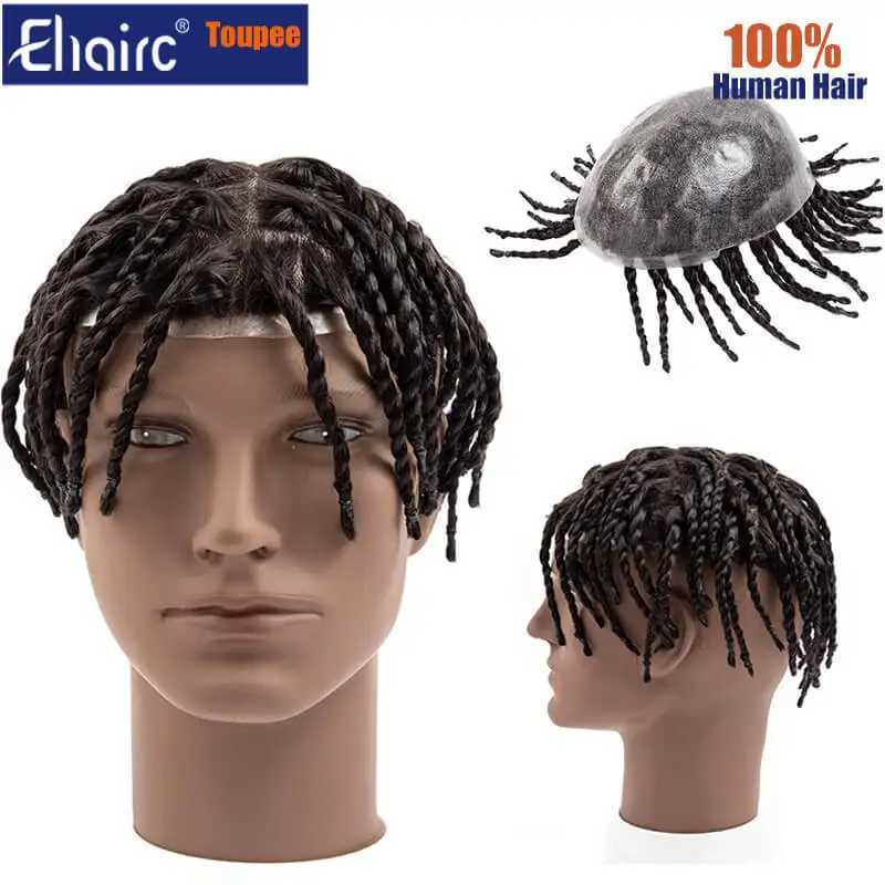 New Arrival Mens calary protosis 6 twisted crochet braid durable injection PU African Toupee black mens wig Z241118