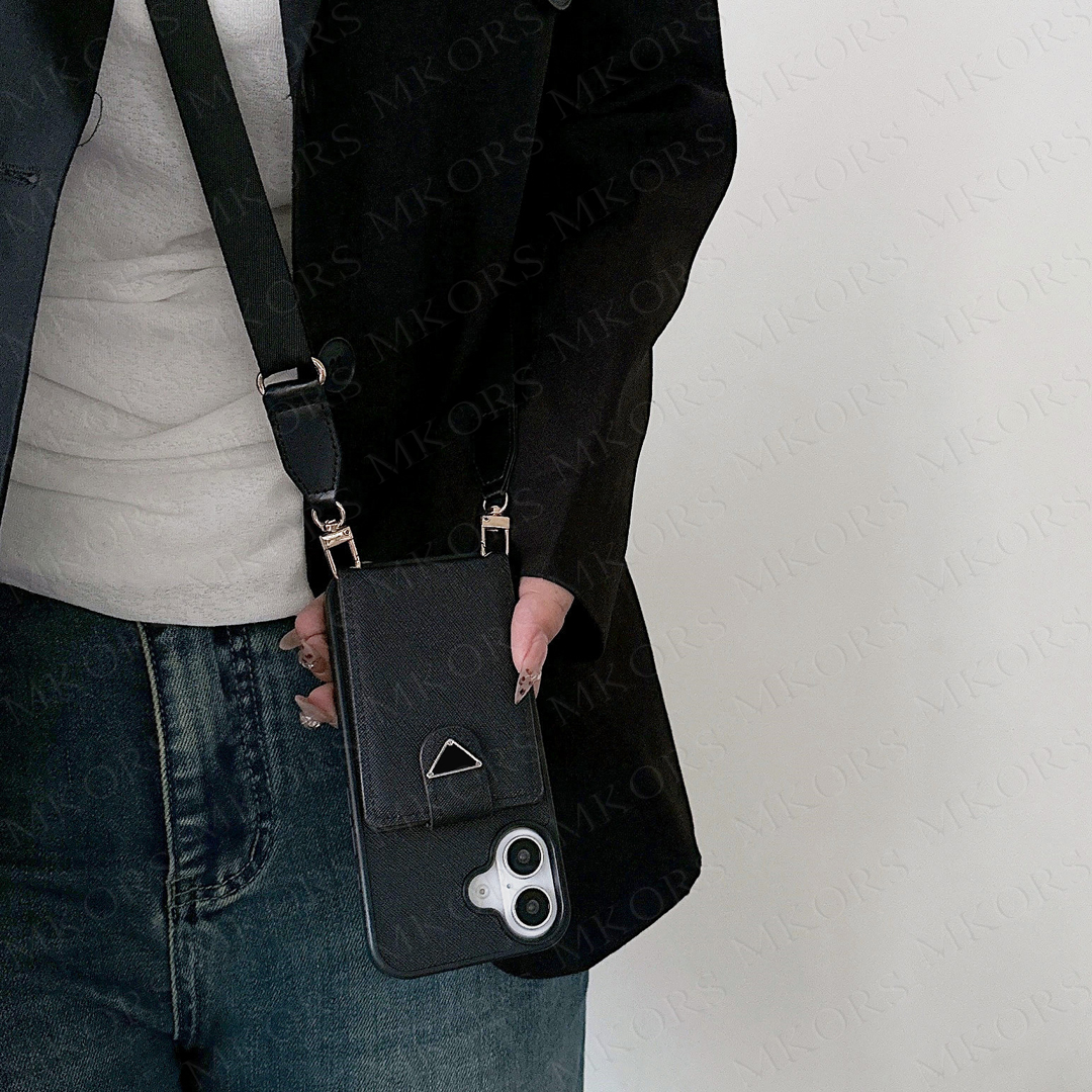 Designer Shoulder Bag Phone Case for iPhone 16 15 Pro Max 14 13 12 11 X Xs Xr 8 7 Plus Leather Folio Card Slot Pocket Detachable Neck String Strap Cov