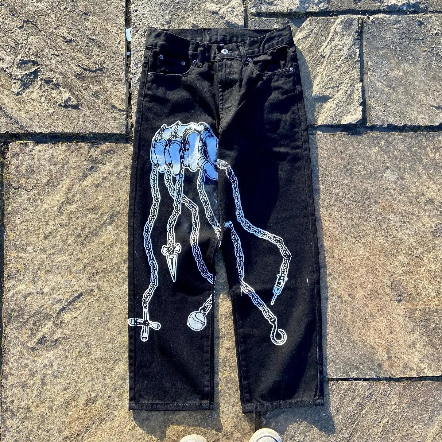 Harajuku Anime Japanese Style High Waist Jeans Graphic Wide Leg Jeans Street Clothing Y2K Mens Wide Pants Jeans 241118