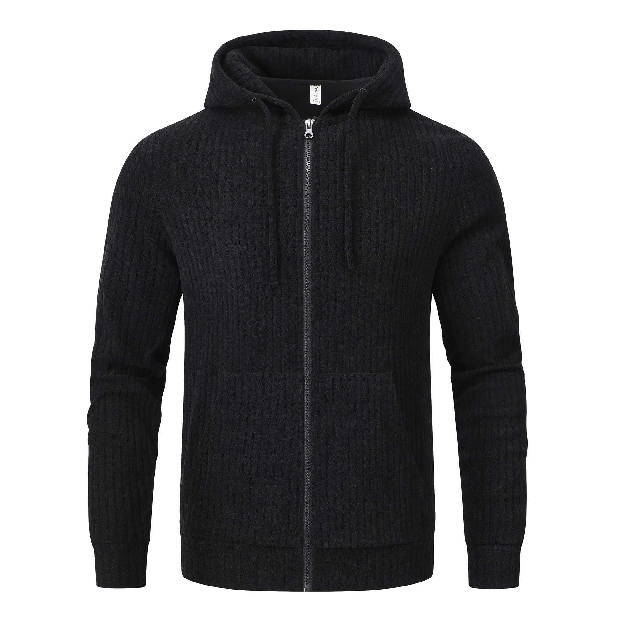 High Quality Mens knitted zipper hoodie casual hoodie bagged jogging sports jacket running street jacket T241118