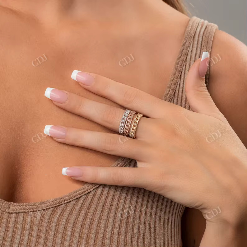 Newest Design Classic Fine Jewelry Lab Grown Diamond Wedding Bands for Woman 14k Solid Yellow Gold Cuban Chain Rings Wholesaler