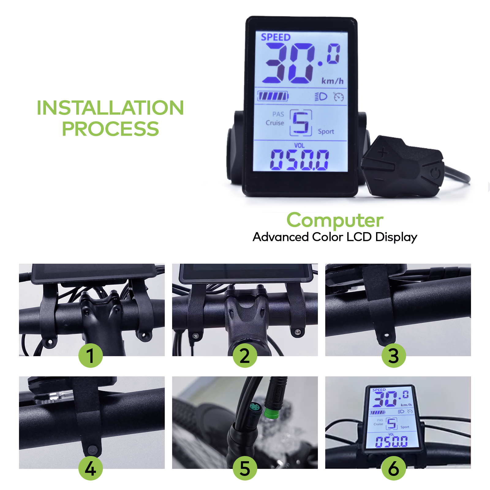 Display E-bike & E-Scooter M6H Bike Compact Cycling Computer Portable Electronic Bike Computer for E-Bike & Scooter Performance Analysis