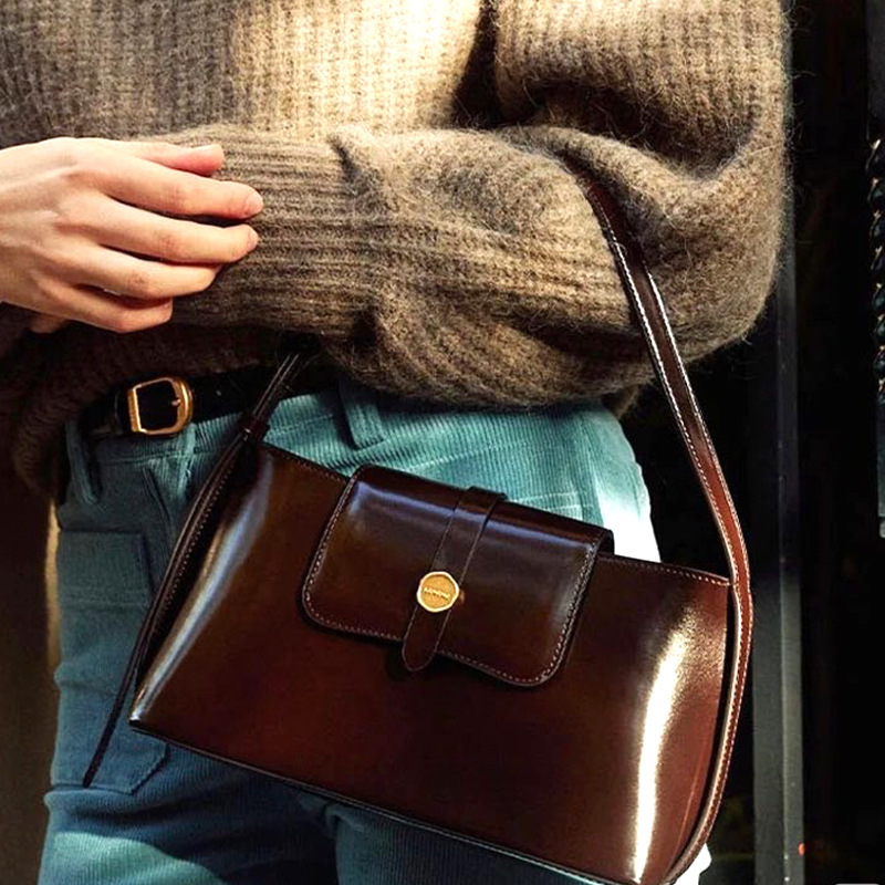 One Handmade Custom Vintage Baguette Underarm Cowhide Envelope Commuter's All-Matching Shoulder Messenger Bag Genuine Leather BagVoyage