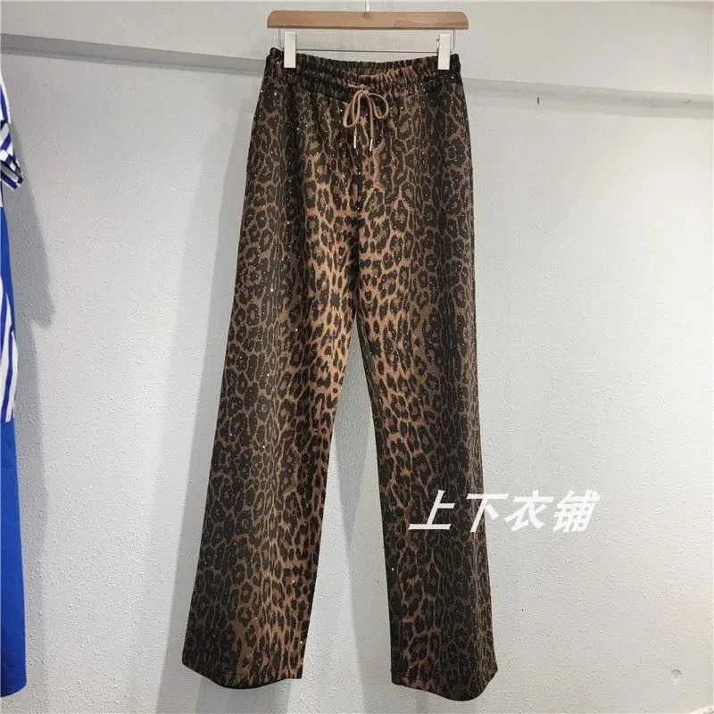 Leopard Print Loose Hooded Coat Leisure Suit Sportswear Women Two Pieces Set Fashion Cardigan Zipper Hoodies Pants TwoPiece 241118