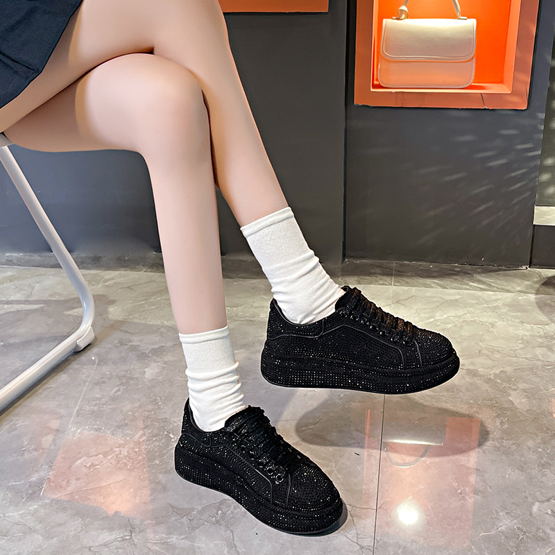 Luxury Women Platform Shoes rhinestones Thick-soled black Designer Shoes Shining Crystal Sneakers Trend Casual Sneakers High quality flat shoes