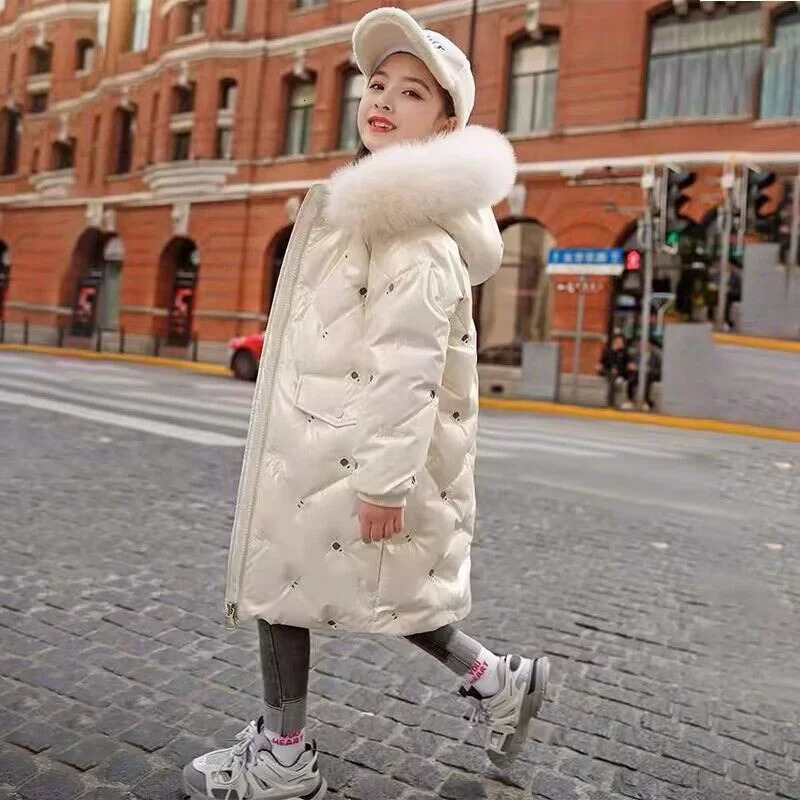 510 Y Winter Thick Cotton Coats For Girls Waterproof Fur Collar Hooded Jackets Kids Outerwear Clothing Teenage Parka Snowsuit 241118