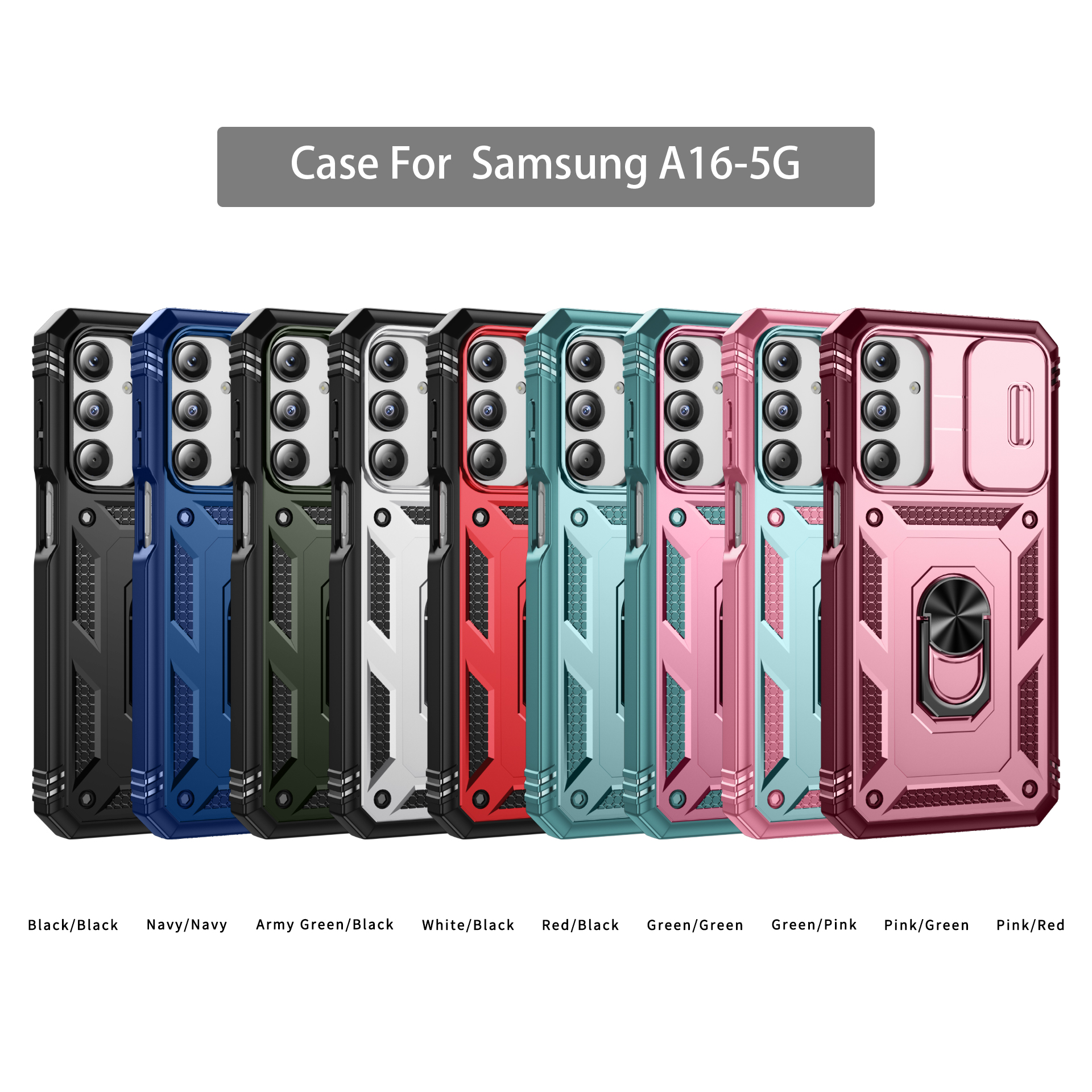 Military Grade 3 in 1 Silicone Hard Plastic Armor Rugged Cases Ring Stand Slide Camera Shockproof For Samsung S25 Ultra S24 FE S23 Plus A06 A16 A15 A2
