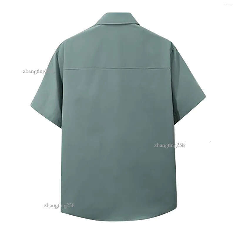 Men's Casual Shirts 2024 Summer Short Sleeve Lapel Pocket Button Up T-Shirts Beach Tops Solid Color Basic Male Clothes Plus Size