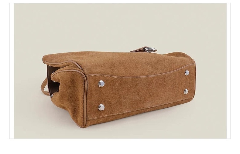 New Autumn And Winter Genuine Suede Leather Tote Bag, Women's Handbag Casual Shoulder Crossbody Bag Check