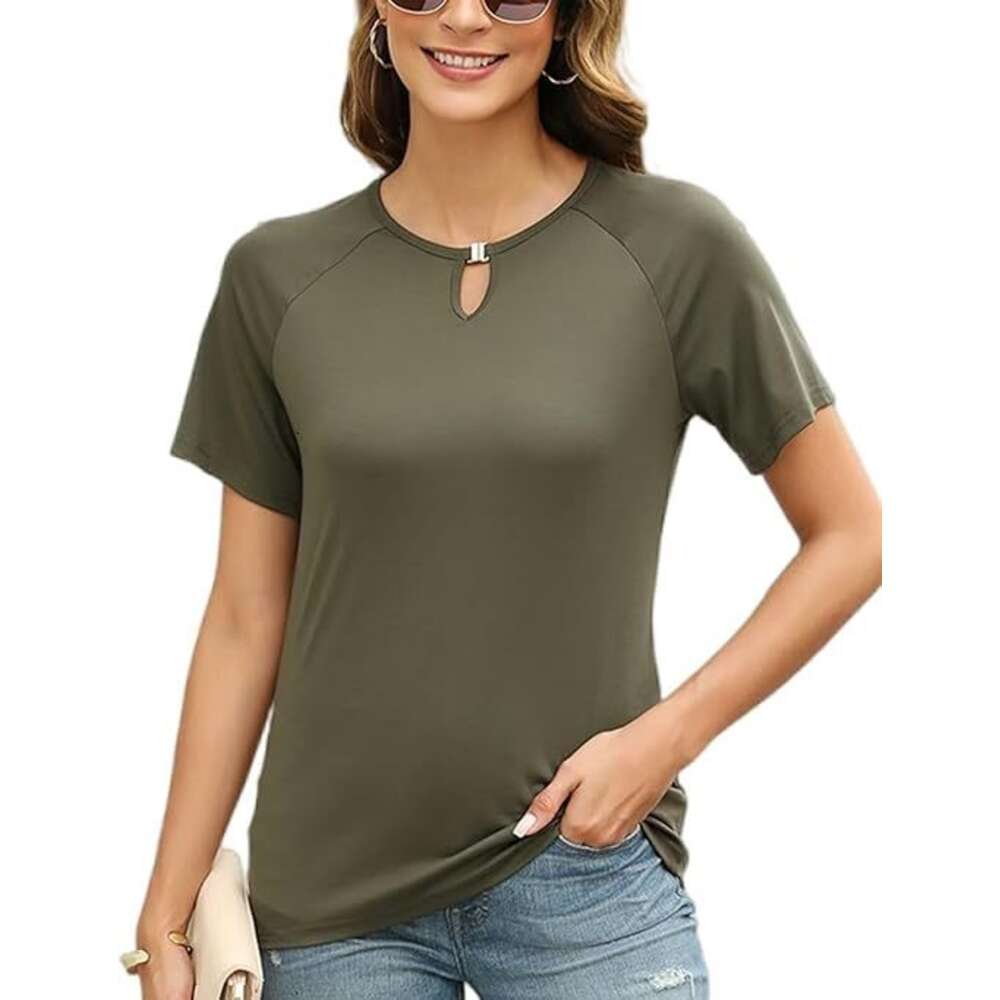 2024 New Women's Solid Color Fashion Casual Round Neck Short Sleeved T-shirt F41826