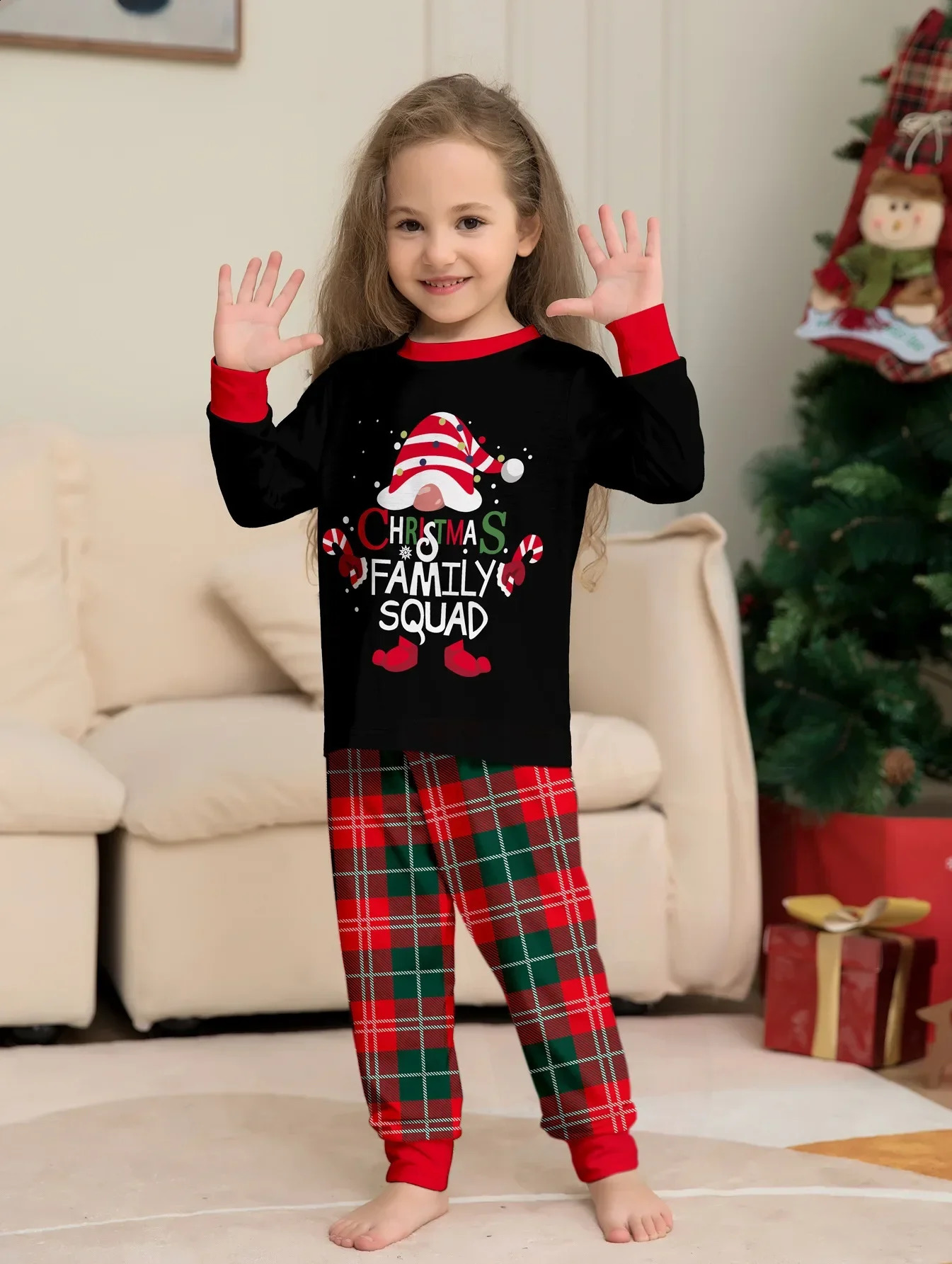 Winter Childrens Clothing Set Fireworks Printed Pajamas Full Set O-Neck Cute Soft Childrens Matching Clothing Christmas Appearance Pajamas 241118