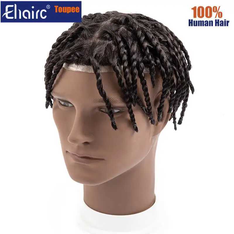 New Arrival Mens calary protosis 6 twisted crochet braid durable injection PU African Toupee black mens wig Z241118