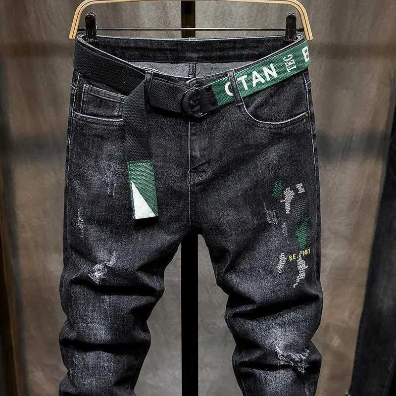 Streetwear Hip-hop Luxury Korean Style Mens Slim Fit Embroidered Casual Denim Jeans Spring and Autumn Fashion Long Pants Male W250628