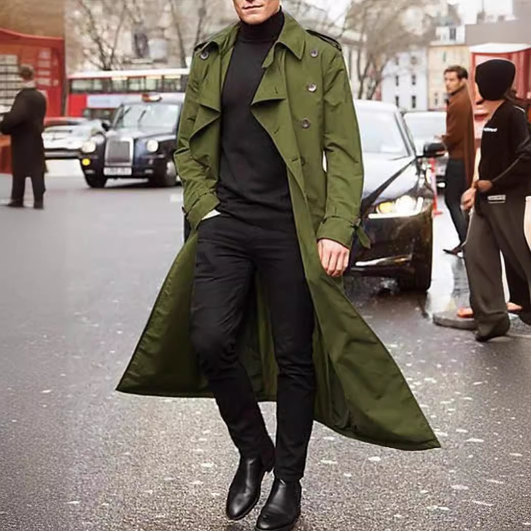 Retro Trench Coat Men England Style Autumn Winter Vintage Long Jacket Double Breasted Casual Men Clothing Oversized Mens Coat 201223