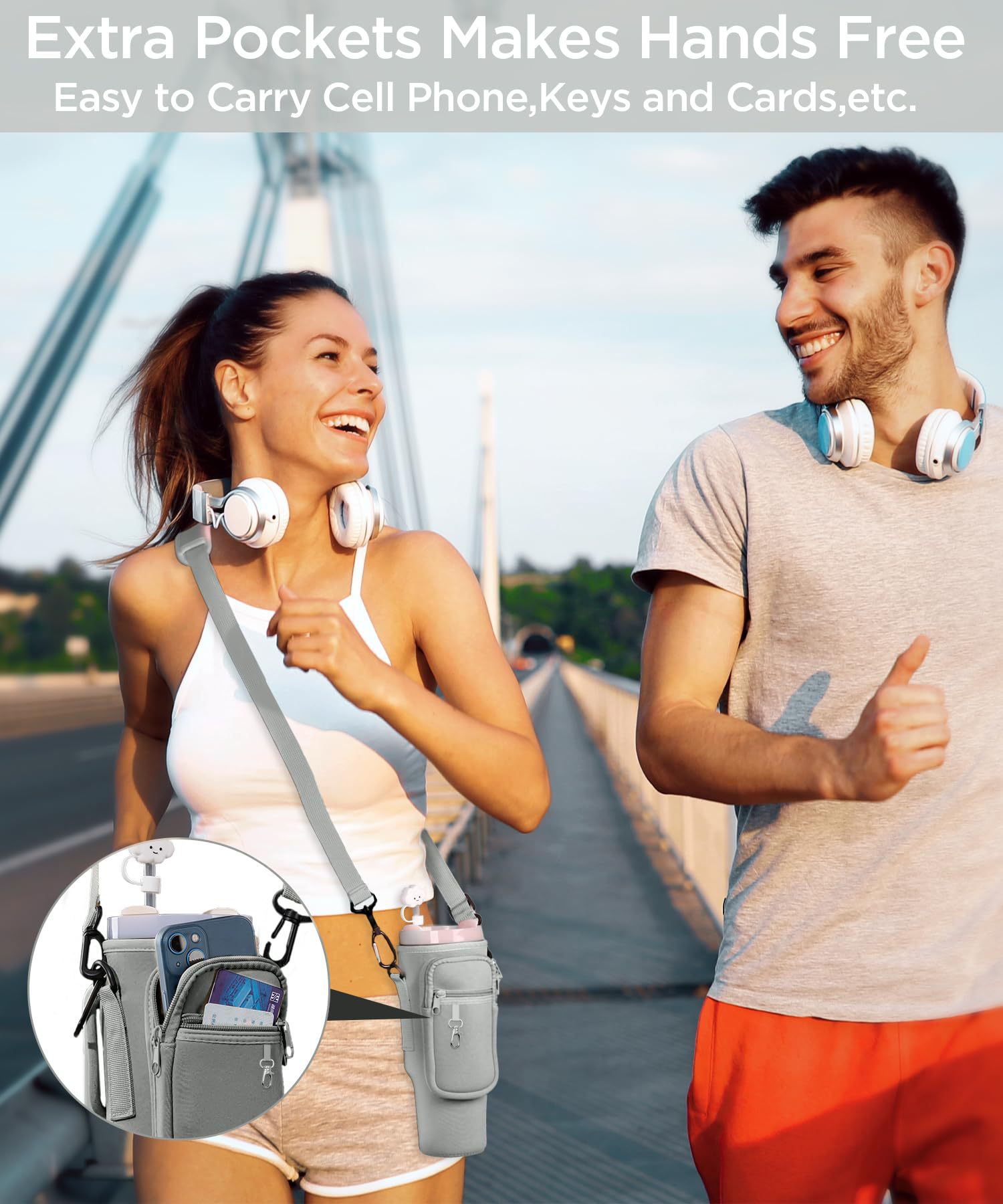 Stanley Cup Accessories 40 oz Water Bottle Carrier Bag with Phone Pocket for Stanley Tumbler Holder with Strap