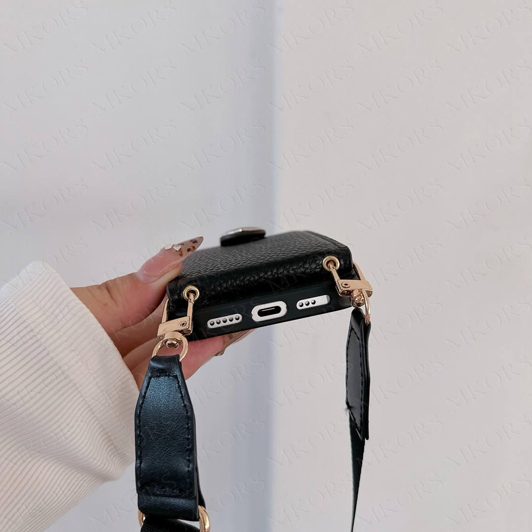 Designer Shoulder Bag Phone Case for iPhone 16 15 Pro Max 14 13 12 11 X Xs Xr 8 7 Plus Leather Folio Card Slot Pocket Detachable Neck String Strap Cov