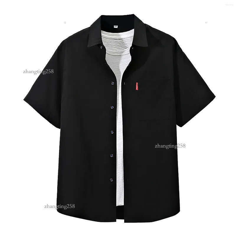 Men's Casual Shirts 2024 Summer Short Sleeve Lapel Pocket Button Up T-Shirts Beach Tops Solid Color Basic Male Clothes Plus Size