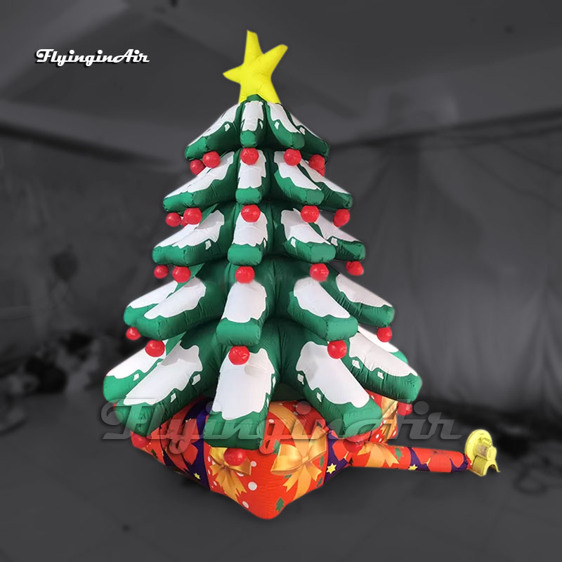 Green Large Inflatable Christmas Tree Artificial Evergreen Covered In Snow With Ornaments For Indoor or Outdoor Decoration