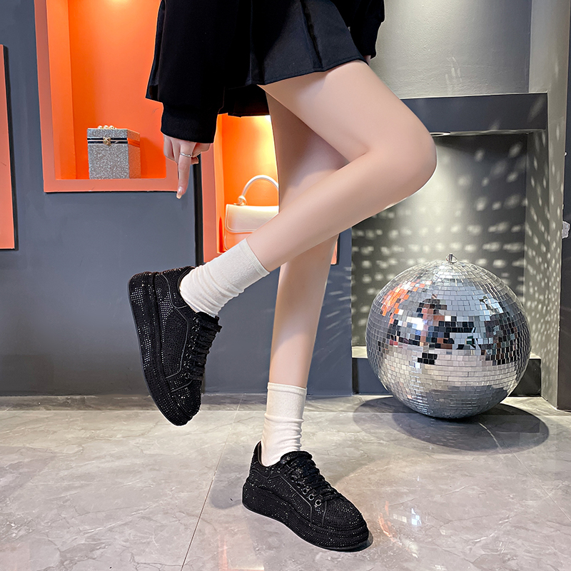 Luxury Women Platform Shoes rhinestones Thick-soled black Designer Shoes Shining Crystal Sneakers Trend Casual Sneakers High quality flat shoes