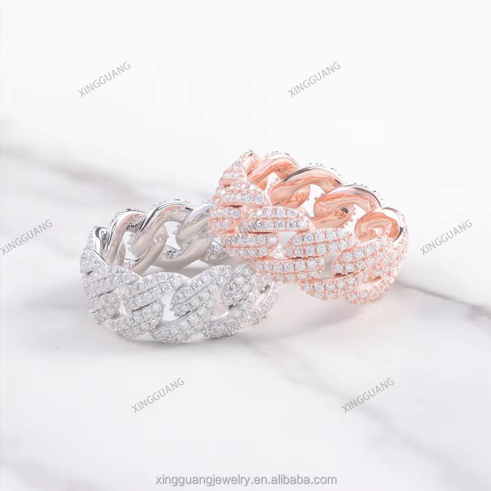Xingguang Moissanite Cuban Ring Cross 925 Solid Silver Pass Diamond Test Vvs Mossanite Hip Hop Mens Link
