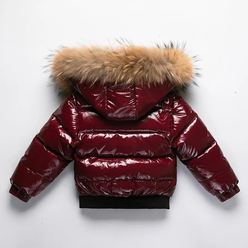 Winter Baby Boys Down Jacket Real Fur Waterproof Shiny Thicken Warm 18 Years Boy Outerwear Coat Kids Parka Outfit 241118
