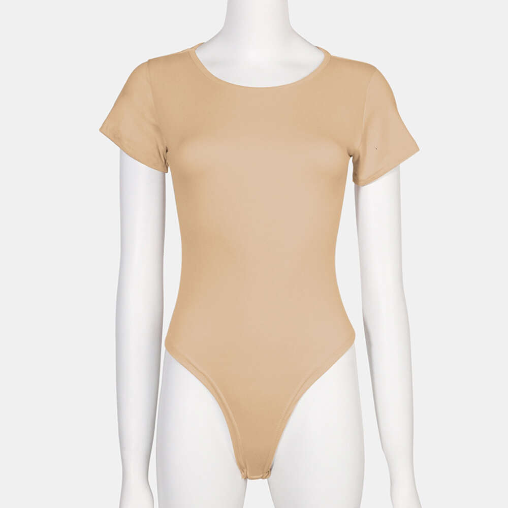 Fashionable Oversized Women's Tight Fitting with Versatile Base Round Neck Short Sleeved Jumpsuit Triangle Pants F41820