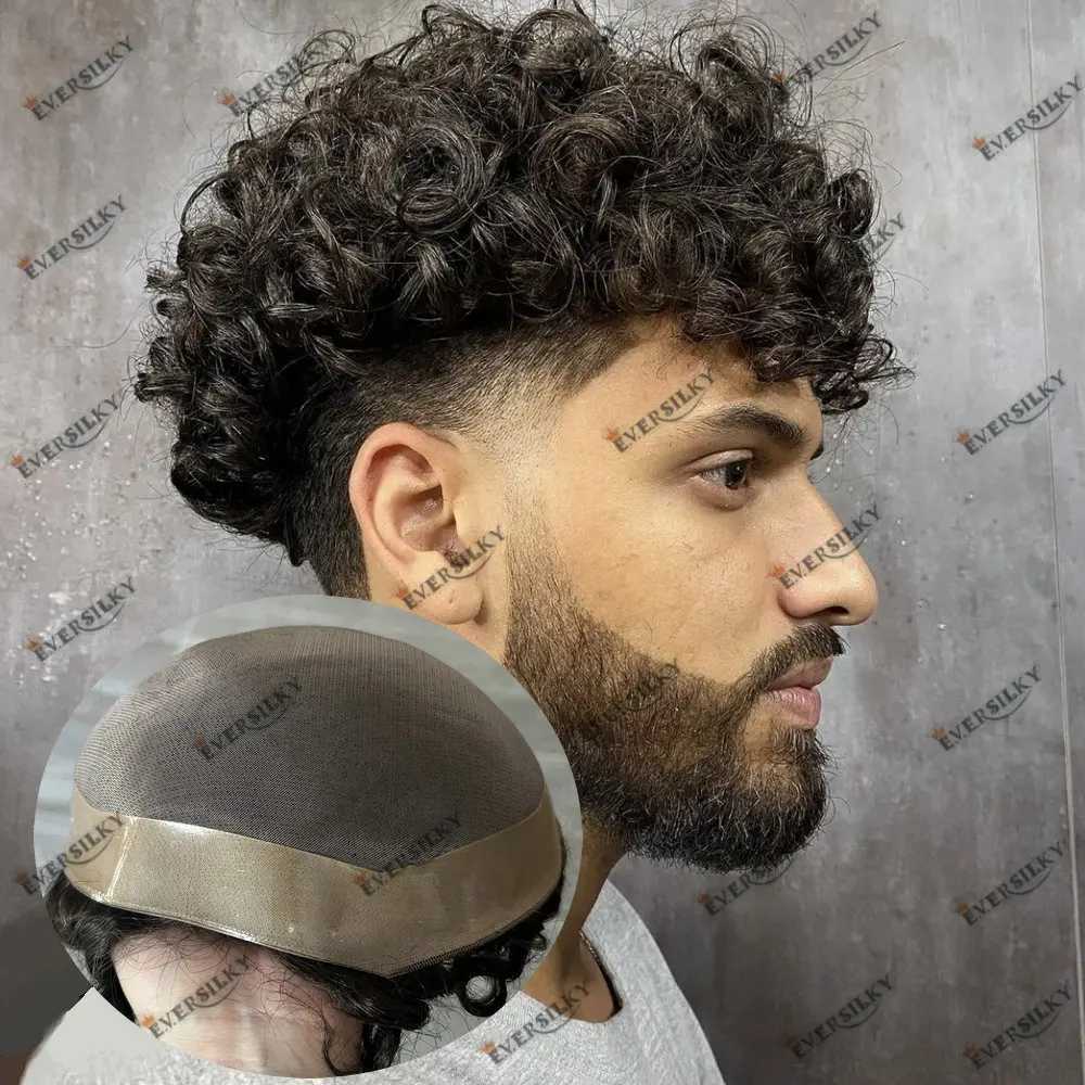 20mm Curled Toupee Mens Wig Beauty Hair M Single Bottom Mens Waist Prothesis Durable Mens Hair System Mens Hair M241118