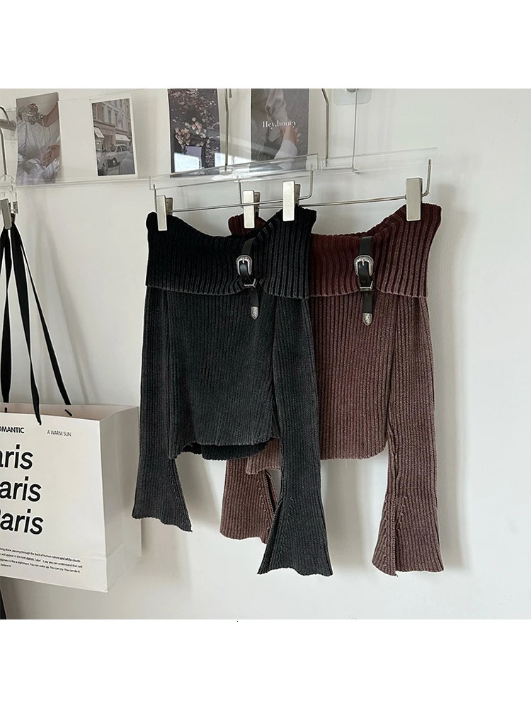 Fashion Simple Classical Knitted Sweater Slash Neck Off Shoulder Long Sleeve Pullovers Flare Sleeve Autumn Winter Y2K Streetwear 240409