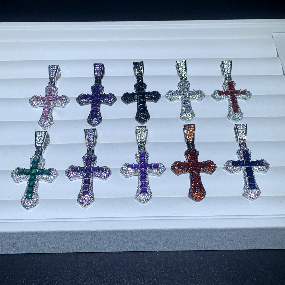 Wholesale Classic Colorful 5A CZ Cross Pendant Necklace For Men Women Hop Cubic Zirconia Jewelry 861b