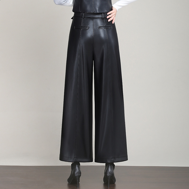 2024 Autumn/Winter New Haining Fur Pants Womens High Waist Loose Casual Pants Artificial PU Leather Large Straight Leg Pants T200103