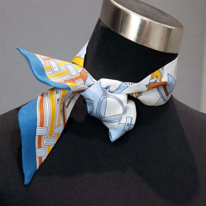 New Cloud Double layered Twill Small Thin Narrow Scarf Versatile Silk Ribbon Long Strip