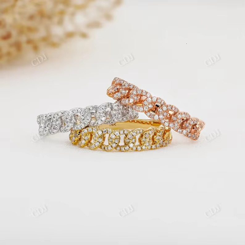 Newest Design Classic Fine Jewelry Lab Grown Diamond Wedding Bands for Woman 14k Solid Yellow Gold Cuban Chain Rings Wholesaler