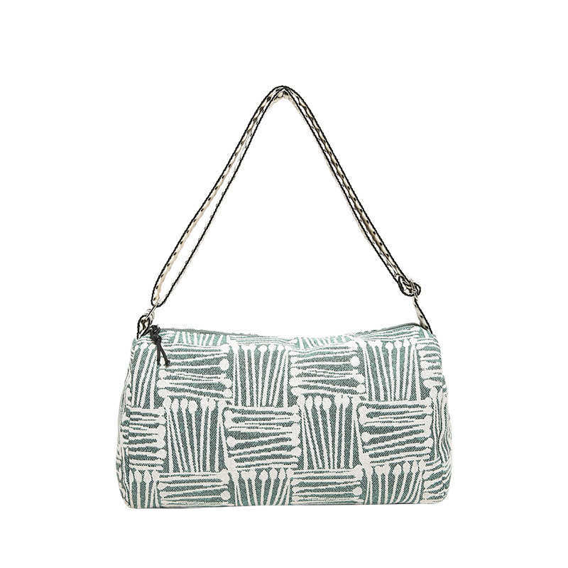 2024 New Color Contrasting Simple Relaxation Underarm Bag Artistic Shoulder Bag Korean Edition Fashion Striped Knitted Fabric Bag