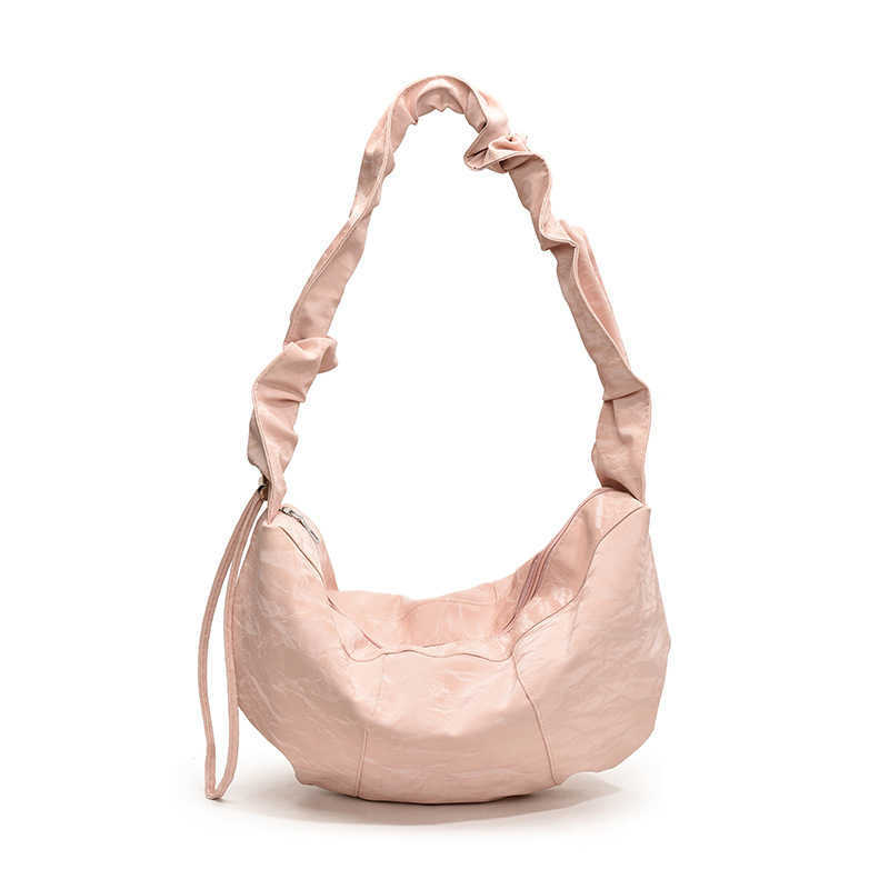 Korean version simple pleated cloud bag, small, fresh, artistic, relaxed, hand-held bill of lading, shoulder bag, drawstring shoulder strap, crossbody